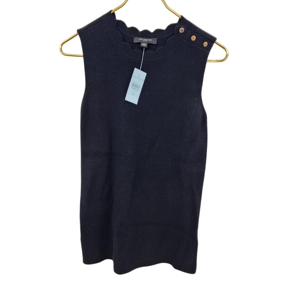 New NWT Ann Taylor Petite‎ Black Sleeveless Sweater Shirt Top Size Small Petite